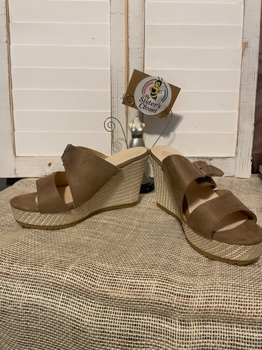 Source Unknown Brown Espadrille Wedge Slide Sandals